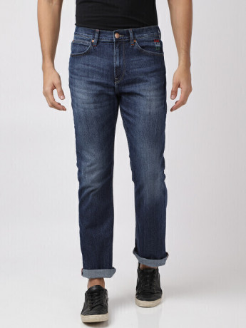 Lee Men Trenton Whiskered Blue Solid Relaxed Jeans