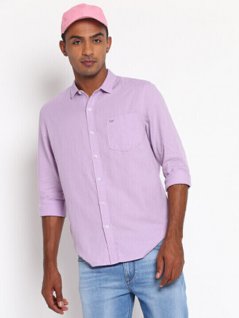 Lee Men Lavender Solid Slim Fit Shirt