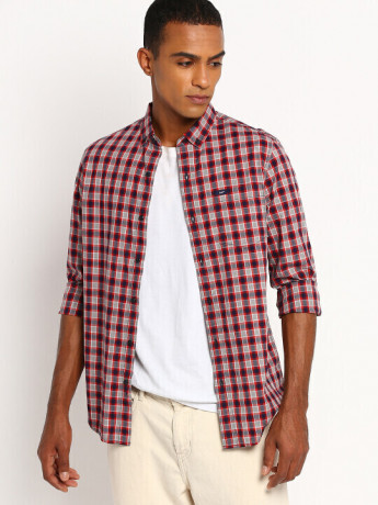 Lee Men Red Checked Slim Fit Shirt