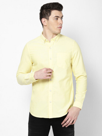 Lee Men Light Yellow Chambray Slim Fit Shirt
