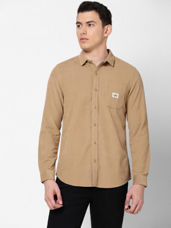 Lee Men's Solid Khaki Shirts (Slim)
