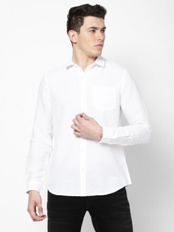 Lee Men's Solid White Shirts (Slim)