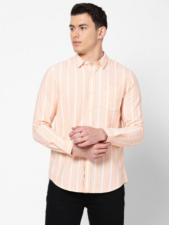 Lee Men's Striped Peach Shirts (Slim)