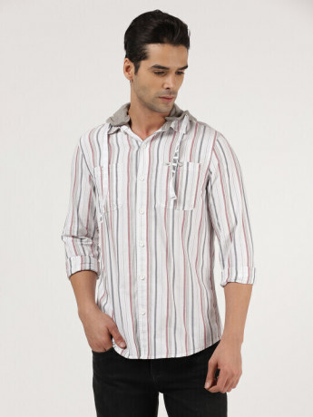Lee Men's Striped White Shirts (Slim)