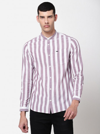 Lee Men's Striped White Shirts (Slim)