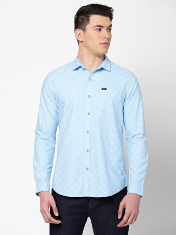 Lee Men's Printed Blue Shirts (Slim)