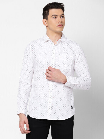 Lee Men's Printed White Shirts (Slim)
