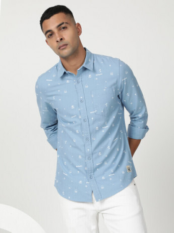 Lee Men's Printed Blue Shirt (Slim)