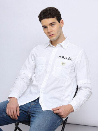 Lee Men's Solid White Shirt (Comfort)