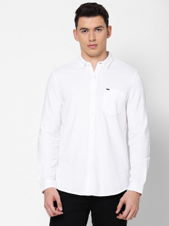 Lee Men's Solid White Shirt (Slim)