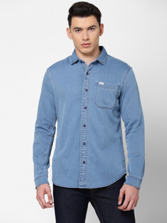 Lee Men's Solid Blue Shirt (Slim)