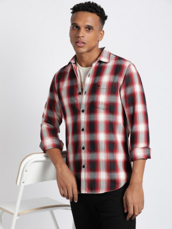 Lee Men's Checked Red Casualwear Shirt (Slim)