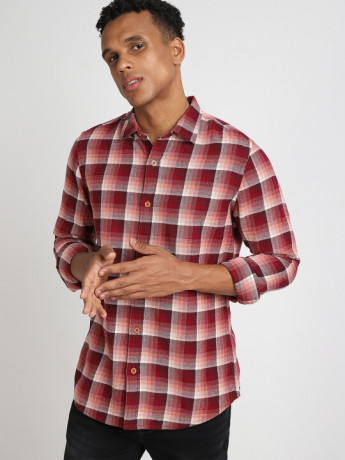 Lee Men's Checked Red Casual Wear Shirt (Slim)