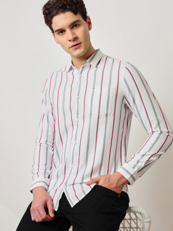 Lee Men's Striped White Eveningwear Shirt (Slim)