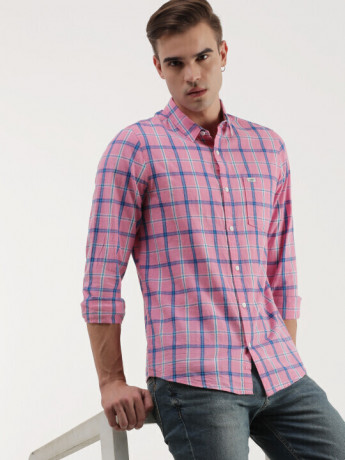 Lee Men's Checkered Pink Shirt (Slim)