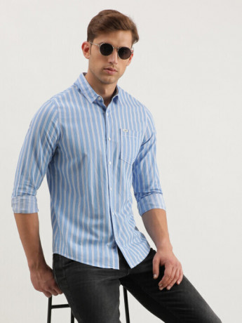Lee Men's Striped Blue Shirt (Slim)