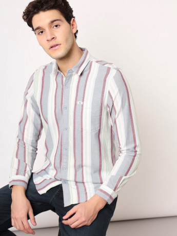 Lee Men's Striped Grey Shirt (Slim)