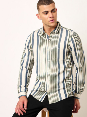Lee Men's Striped White Shirt (Slim)