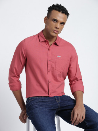 Lee Men's Solid Pink Shirt (Slim)