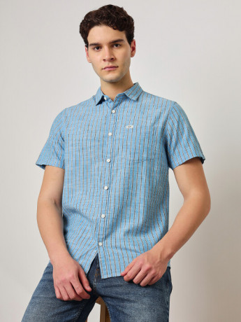 Lee Men's Striped Blue Shirt (Regular)