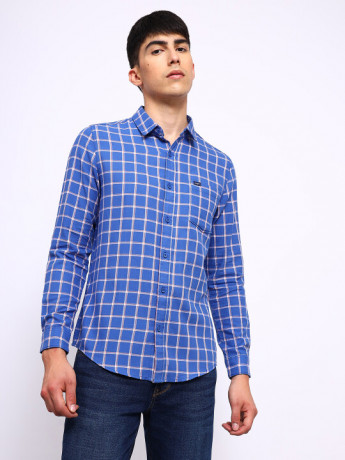 Lee Men's Checked Blue Shirt (Slim)