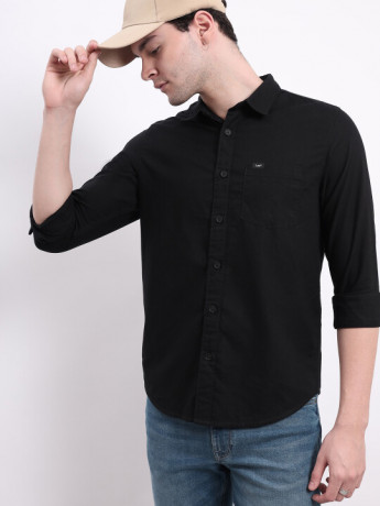 Lee Men Printed Black Regular Fit Shirt