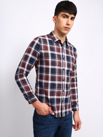 Lee Men's Checkered Brown Shirt (Slim)