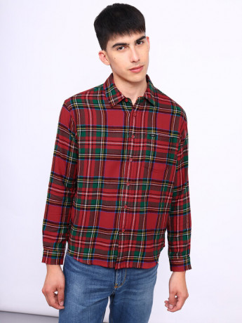 Lee Men Checked Red Relaxed Fit Shirt