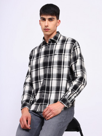 Lee Men Checked Black Relaxed Fit Shirt