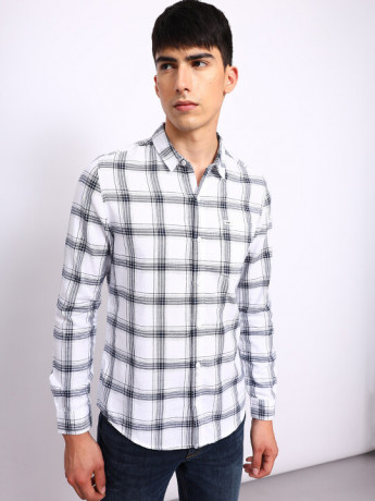 Lee Men's Checkered White Shirt (Slim)