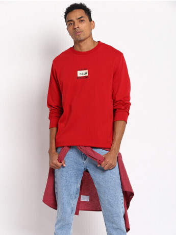 Lee Regular Fit Red Solid Sweatshirt