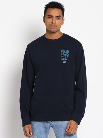 Lee Regular Fit Navy Solid Sweatshirt