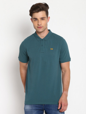 Lee Slim Fit Teal Solid Polo Neck T-Shirt