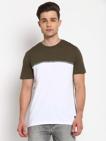Lee Slim Fit White Colorblock Crew Neck T-Shirt