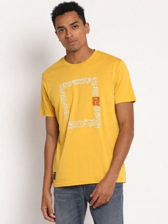 Lee Slim Fit Mustard Printed Crew Neck T-Shirt