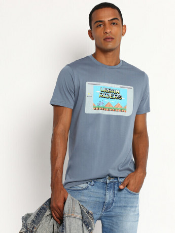 Lee Men Stone Blue Graphic Print Slim Fit T Shirt