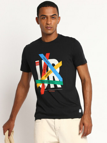 Lee Men Black Graphic Print Slim Fit T Shirt