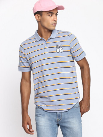 Lee Men Light Blue Striped Slim Fit T Shirt