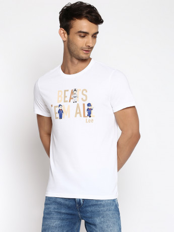 Lee Slim Fit White Typography T-Shirt