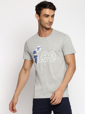Lee Slim Fit Mid Grey Typography T-Shirt