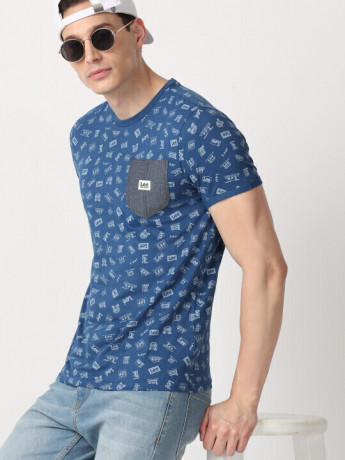 Lee Men's Printed Blue T-Shirt (Slim)