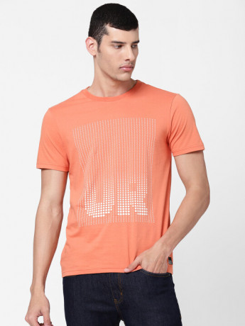 Lee Men's Printed Orange T-Shirt (Slim)