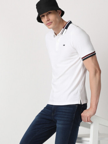 Lee Men's Solid White T-Shirt (Slim)