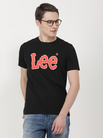 Lee Men Printed Black Crew Neck Slim Fit Tshirt