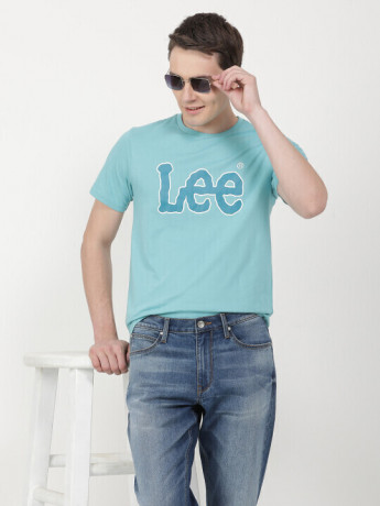 Lee Men Printed Blue Crew Neck Slim Fit Tshirt