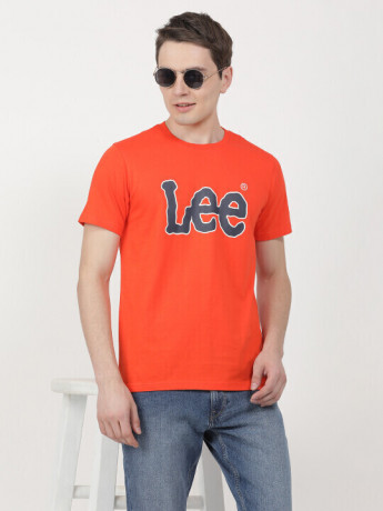 Lee Men Printed Orange Crew Neck Slim Fit Tshirt