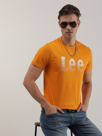 Lee Men Printed Brown Crew Neck Regular Fit Tshirt
