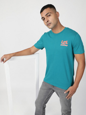 Lee Men Printed Blue Crew Neck Regular Fit Tshirt
