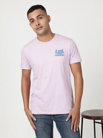 Lee Men Printed Purple Crew Neck Regular Fit Tshirt