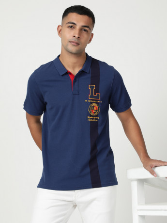 Lee Men Printed Blue Polo Neck Slim Fit Tshirt
